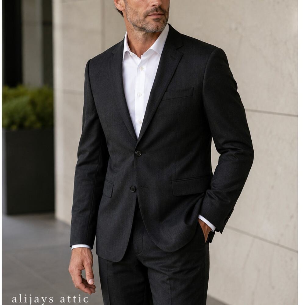 Theory Men's Wool Stretch Sport Coat Blazer 44R Black Charcoal 2 Button Classic